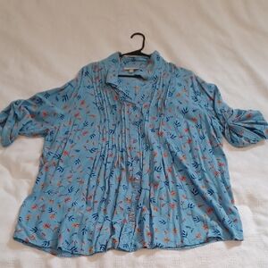 Woman Within Light Blue Floral Top